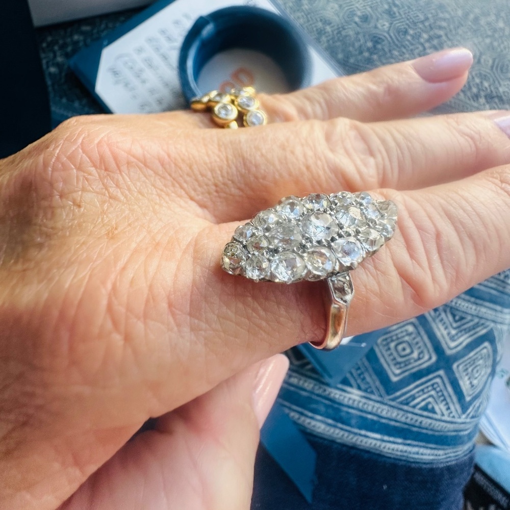 Late Victorian navette diamond ring! 18k rose gold. 3.75 cts! VS to SI clarity! - Picture 2 of 12